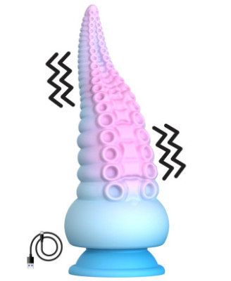 Gode ventouse tentacule Kraken vibrant 18 cm rose et bleu USB 